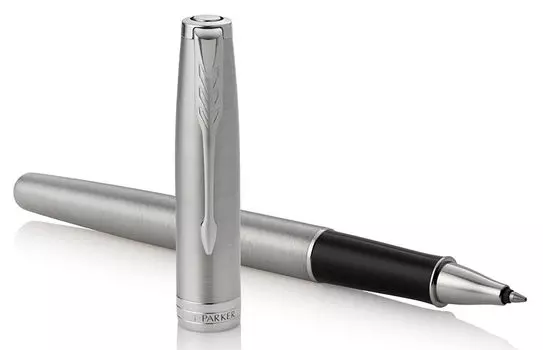 Ручка роллер Parker Sonnet Core T526, черный, сталь нержавеющая шлифованная, колпачок, подарочная упаковка (1931511)
