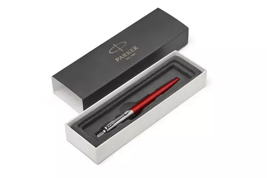 Ручка шариковая автомат Parker Core Parker Jotter Essential, Kensington Red CT, синий, нержавеющая сталь, картонная коробка (1953187)