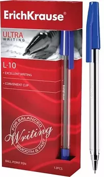 Ручка шариковая Erich Krause Ultra L-10, синий, пластик, колпачок (13873)