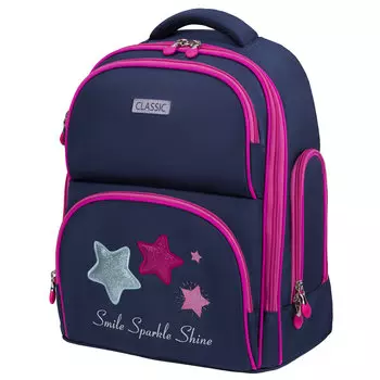Рюкзак Brauberg CLASSIC Stars, анатомическая, вентилируемая, формоустойчивая спинка, 1 отделение, синий/розовый (271394)