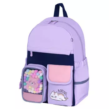 Рюкзак Brauberg PASTEL Lazy cat, формоустойчивая, 1 отделение, сиреневый (271422)