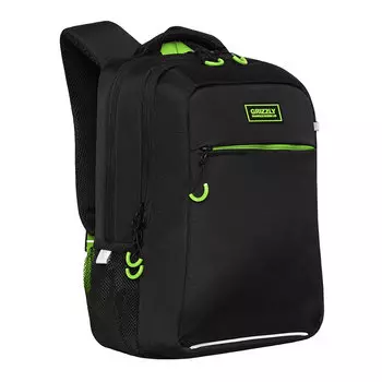 Рюкзак GRIZZLY RB, анатомическая, вентилируемая спинка, 2 отделения, черный/салатовый (RB-156-1/6)