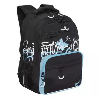 Рюкзак GRIZZLY RB Graffiti, анатомическая, вентилируемая спинка, 2 отделения, черный/голубой (RB-354-3/1)