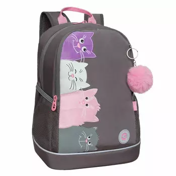 Рюкзак GRIZZLY RG-63 FRIENDS CATS, анатомическая, вентилируемая спинка, 2 отделения, серый/розовый (RG-463-6/2)