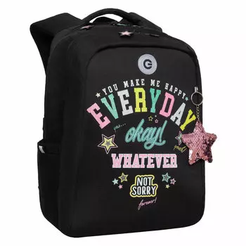 Рюкзак GRIZZLY RG-66 HAPPY, анатомическая, вентилируемая спинка, 2 отделения, черный/розовый (RG-466-5/1)