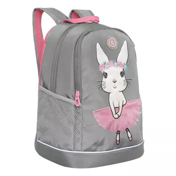 Рюкзак GRIZZLY RG Bunny, анатомическая, вентилируемая спинка, 2 отделения, серый/розовый (RG-363-4/3)