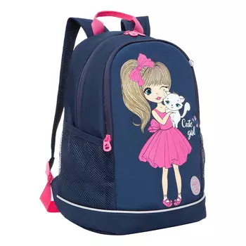 Рюкзак GRIZZLY RG CUTE GIRL, анатомическая, вентилируемая спинка, 2 отделения, синий/розовый (RG-363-9/1)