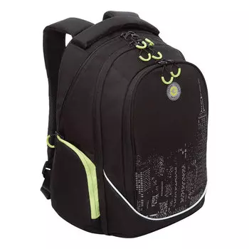 Рюкзак GRIZZLY RU NIGHT CITY, анатомическая, вентилируемая спинка, 3 отделения, черный/салатовый (RU-235-4/2)