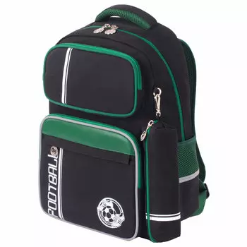 Рюкзак ЮНЛАНДИЯ COMPLETE Football, анатомическая, вентилируемая, формоустойчивая спинка, 1 отделение, черный/зеленый (229975)