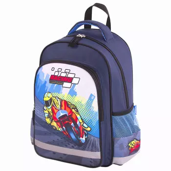 Рюкзак ПИФАГОР SCHOOL Moto, формоустойчивая, 1 отделение, синий (229998)
