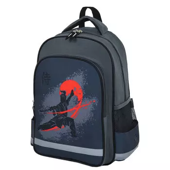 Рюкзак ПИФАГОР SCHOOL Samurai, формоустойчивая, 1 отделение, серый/черный (270662)