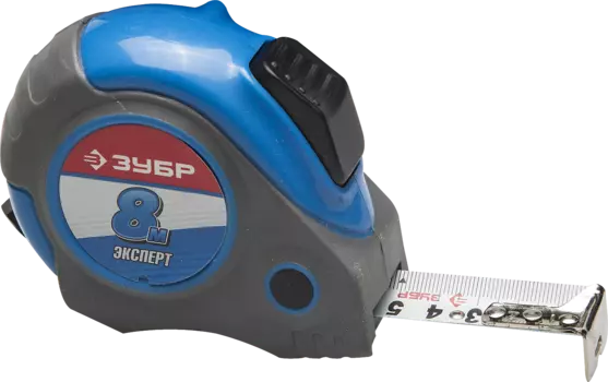Рулетка 8м x 25мм, прорезиненный корпус, Зубр ПРОФЕССИОНАЛ Автостоп (34057-08-25)