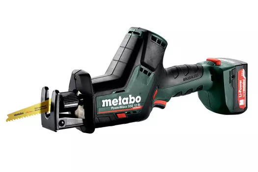 Сабельная пила Metabo PowerMaxx SSE 12 BL , аккумуляторная, подсветка, Li-Ion, 12В, 2 А·ч, бесключевая замена оснастки (602322500)