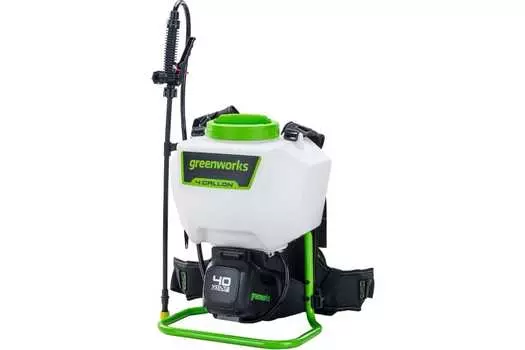 Садовый опрыскиватель Greenworks G40BPS, ранцевый, аккумуляторный, бак 15 л, белый/зеленый (5300007)