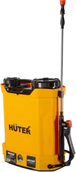 Садовый опрыскиватель Huter SP-10Li, длина шланга 1.2 м, наплечный, аккумуляторный, помповый, бак 10 л, желтый/черный (70/13/43)