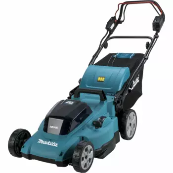 Самоходная газонокосилка Makita DLM481CT2, щеточный, аккумуляторная, Li-Ion, 5 А·ч, 36 В, ширина скашивания 48 см, высота скашивания 2 см-10 см, объем травосборника 62л., 29.3 кг, 2АКБ+З/У (DLM481CT2)