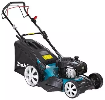 Самоходная газонокосилка Makita PLM4628N, бензиновая, 2.6 л.с., ширина скашивания 46см, высота скашивания 25мм-75мм, 87 дБ, объем травосборника 60 л, 31.2кг