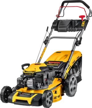 Самоходная газонокосилка STEHER GLM-460p, бензиновая, 4.5 л.с., ширина скашивания 46см, высота скашивания 25мм-70мм, объем травосборника 60л., 32кг (GLM-460p)