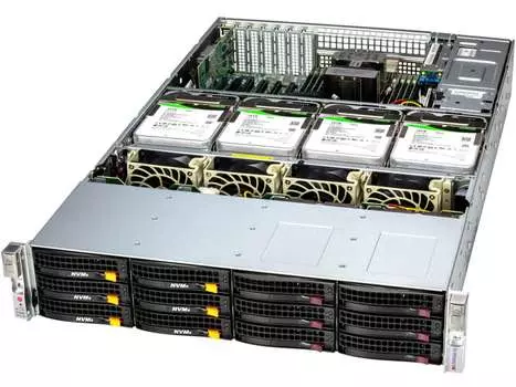 Сервер Supermicro 621E-ACR16H, 2xIntel Xeon Gold 6442Y, 4x64Gb RAM, noHDD + 1x480Gb M.2 NVMe SSD, 12+4x3.5" HS, AOC-S3916L-H16IR-32DD, noDVD, 2x10GLAN, IPMI, 2x1600 Вт, 2U (SSG-621E-ACR16H.)