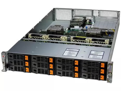 Сервер Supermicro 621H-TN12R, 2xIntel Xeon Gold 6530, 4x64Gb RAM, 1x960Gb NVMe SSD, 12x3.5" HS, noDVD, 2x10GLAN, 2x10GLAN SFP+, IPMI, 2x1200 Вт, 2U (SYS-621H-TN12R.)
