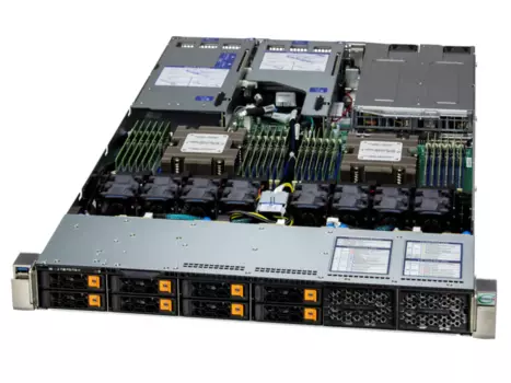 Сервер Supermicro Hyper A+ AS-1125HS-TNR, 2xAMD EPYC 9224, 4x32Gb RAM, 1x960Gb NVMe SSD, 8x2.5" HS, noDVD, 2x10GLAN, IPMI, 2x1200 Вт (up2), 1U (AS-1125HS-TNR.)