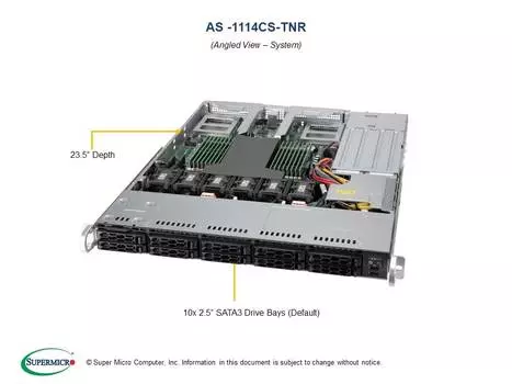 Серверная платформа SuperMicro 1114CS-TNR, 1xSocket SP3, 16xDDR4, 10x2.5 HDD HS, 2xM.2-PCI-E, No LAN, IPMI, Redundant 2x860 Вт, 1U (AS-1114CS-TNR)
