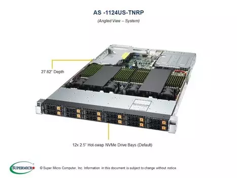 Серверная платформа SuperMicro 1124US-TNRP, 2xSocket SP3, 32xDDR4, 12x2.5 HDD HS, 2x10GLAN, 2x10G SFP+, IPMI, Redundant 2x1200 Вт, 1U (AS-1124US-TNRP)