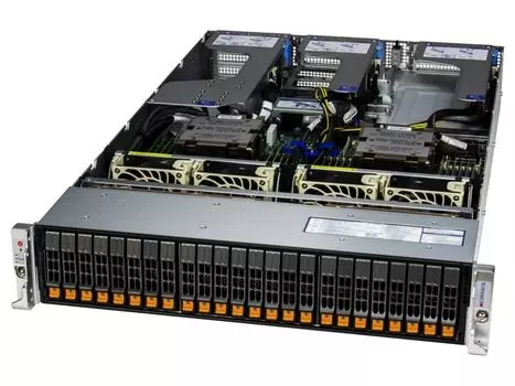 Серверная платформа SuperMicro 2125HS-TNR., 2xSocket SP5, 24xDDR5, 24x2.5 HDD HS, 2xM.2-PCI-E, 2x10GLAN, Redundant 2x1600 Вт, 2U (AS-2125HS-TNR)