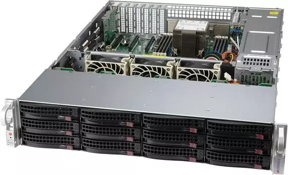 Серверная платформа SuperMicro 520P-ACTR12H, 1xSocket4189, 8xDDR4, 12x3.5 HDD HS, 1xM.2-PCI-E/SATA, AOC-S3916L-H16IR-32DD-O, 2x10GLAN, IPMI, Redundant 2x800 Вт, 2U (SSG-520P-ACTR12H)