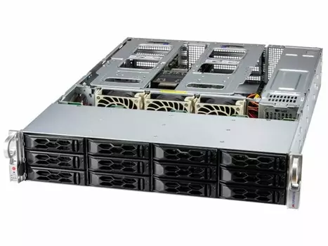 Серверная платформа SuperMicro 521C-NR, 1xSocket4677, 16xDDR5, 12x2.5/3.5 HDD HS, 2xM.2-PCI-E, 2xGLAN, IPMI, Redundant 2x1200 Вт, 2U (SYS-521C-NR)
