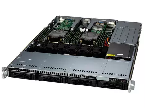 Серверная платформа SuperMicro 611C-TN4R, 2xSocket4677, 16xDDR5, 4x2.5/3.5 HDD HS, 2xM.2-PCI-E, AOC-S3908L-H8iR-16DD, 2x10GLAN, IPMI, Redundant 2x860 Вт, 1U (SYS-611C-TN4R)