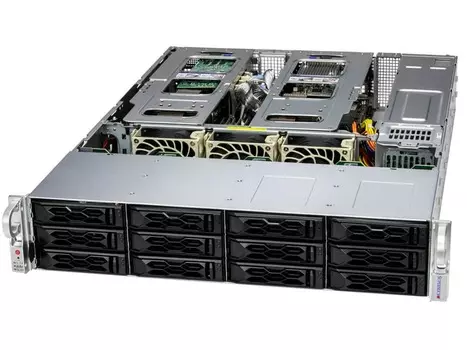 Серверная платформа SuperMicro 621C-TN12R, 2xSocket4677, 16xDDR5, 12x2.5/3.5 HDD HS, 2xM.2-PCI-E, 2x10G SFP+, IPMI, Redundant 2x1200 Вт, 2U (SYS-621C-TN12R)