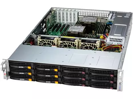 Серверная платформа SuperMicro 621E-ACR12L, 2xSocket4677, 16xDDR5, 12x3.5 HDD HS, 2xM.2-PCI-E, AOC-S3816L-L16IT, 2x10GLAN, IPMI, Redundant 2x1200 Вт, 2U (SSG-621E-ACR12L)