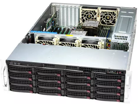 Серверная платформа SuperMicro 631E-E1CR16L, 2xSocket4677, 16xDDR5, 16x3.5 HDD HS + 2x2.5 HS, 2xM.2-PCI-E, AOC-S3808L-L8IT-P, 2x10GLAN, IPMI, Redundant 2x1200 Вт, 3U (SSG-631E-E1CR16L)