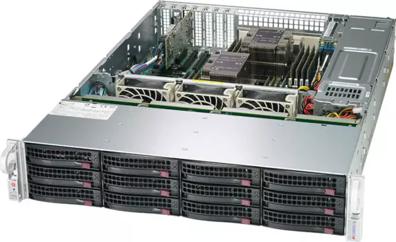 Серверная платформа SuperMicro SSG-620P-ACR12H, 2xSocket4189, 16xDDR4, 12x3.5 HDD HS, 1xM.2-PCI-E, AOC-S3916L-H16IR-32DD-O, 2x10GLAN, IPMI, Redundant 2x1200 Вт, 2U (SSG-620P-ACR12H)