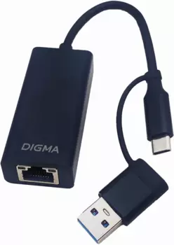 Сетевая карта Digma DLA-GTUC01, 1xRJ-45, 2.5 Гбит/с, USB 3.0 Type-A/Type-C, Retail (DLA-GTUC01)