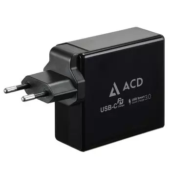 Сетевое зарядное устройство ACD P602W 60W, 2USB, USB/USB type-C, USB type-C, Quick Charge, PD, 3A, черный (ACD-P602W-V1B), type-C/type-C