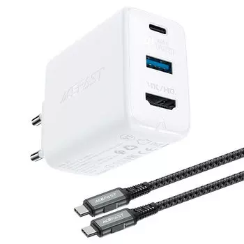 Сетевое зарядное устройство Acefast A17 65Вт, USB, USB type-C, Quick Charge, PD, 3A, белый (AF-A17-WH), USB Type-C - USB Type-C
