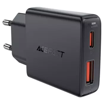 Сетевое зарядное устройство Acefast A69 30 Вт, USB, EU, USB type-C, Quick Charge, PD, черный (AF-A69-BK)