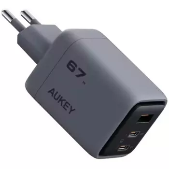 Сетевое зарядное устройство Aukey Comet Mix 67 Вт, USB, EU, 2xUSB type-C, Quick Charge, серый (AWC-PA-PA-C3G)