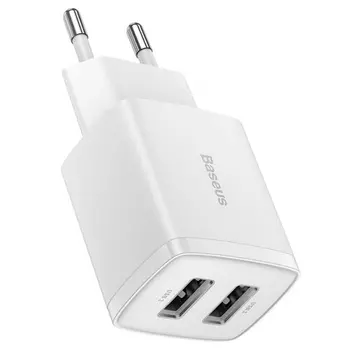 Сетевое зарядное устройство BASEUS Compact Charger 2U 10.5W CCXJ010202 10.5 Вт, 2xUSB, EU, белый (CCXJ010202)