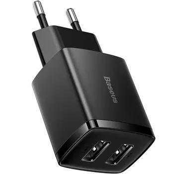 Сетевое зарядное устройство BASEUS Compact Charger 2U 10.5W CCXJ010201 10.5 Вт, 2xUSB, EU, черный (CCXJ010201)