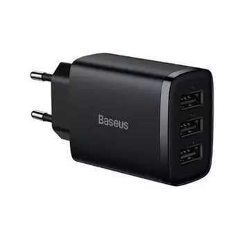 Сетевое зарядное устройство BASEUS Compact Charger 3U 17W CCXJ020101 17 Вт, 3xUSB, EU, черный (CCXJ020101)