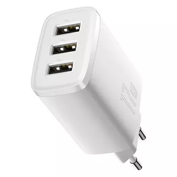 Сетевое зарядное устройство BASEUS Compact Charger 3U 17W CCXJ020102 17 Вт, 3xUSB, EU, белый (CCXJ020102)