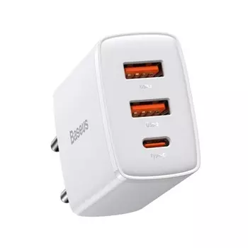 Сетевое зарядное устройство BASEUS Compact Quick Charger 30Вт, 2xUSB, USB type-C, Quick Charge, PD, 3A, белый (CCXJ-E02)