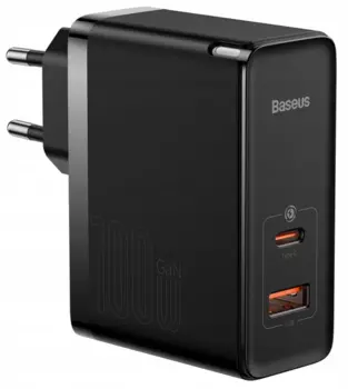 Сетевое зарядное устройство BASEUS GaN5 Pro Fast Charger C+U 100W CCGP090201 100 Вт, USB, EU, USB type-C, Quick Charge, черный (CCGP090201), кабель USB Type C 1м