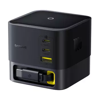 Сетевое зарядное устройство BASEUS Super GaN 100 Вт, USB, EU, 2xUSB type-C, Quick Charge, PD, черный (P10164001123-00), кабель USB Type C