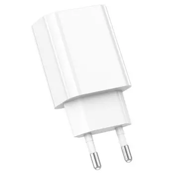 Сетевое зарядное устройство Borofone BA65A PD20W 20Вт, USB type-C, Quick Charge, PD, 3A, белый (213521), кабель USB Type C