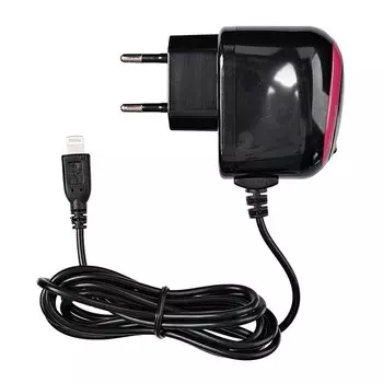 Сетевое зарядное устройство Brera Classic, 1A, черный/розовый (47192), кабель Lightning