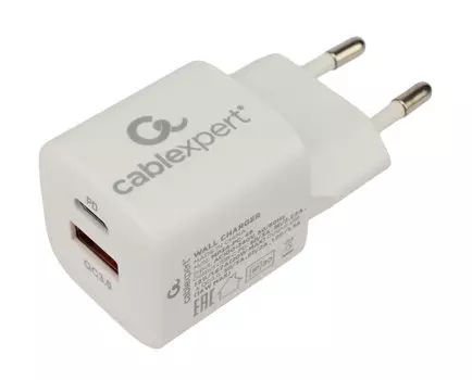 Сетевое зарядное устройство Cablexpert MP3A-PC-46 20 Вт, USB, USB type-C, Quick Charge, PD, 3А, белый (MP3A-PC-46)